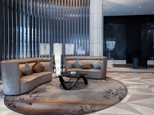 art of Hotel lobby interior with modern commercial style window blinds and shutters