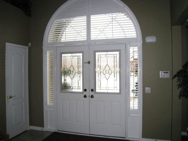 Sunwood shutters in front entrance door windows