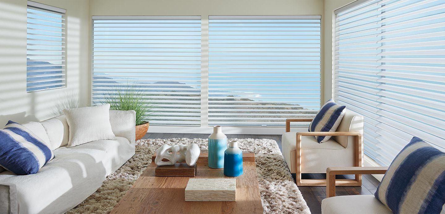 Hunter Douglas silhouette blinds in a bright living room