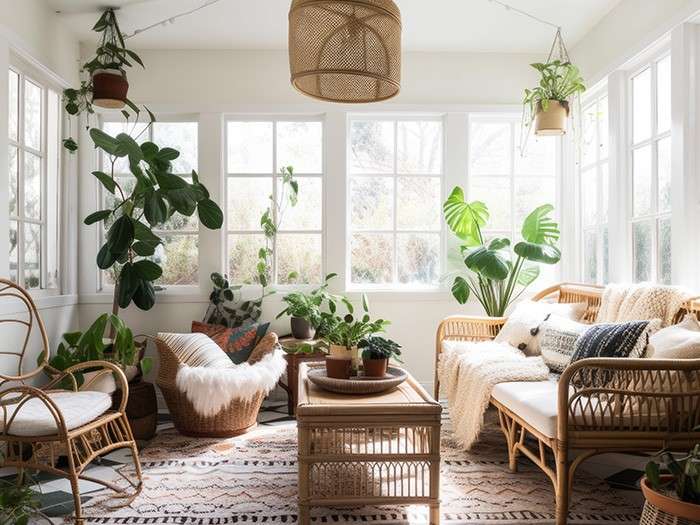 a living sunroom filled with plants